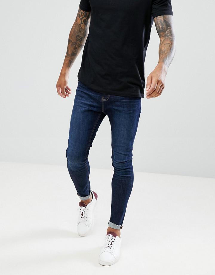 Bershka Super Skinny Fit Jeans In Dark Blue - Blue