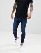 Bershka Super Skinny Fit Jeans In Dark Blue - Blue