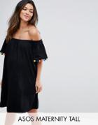 Asos Maternity Tall Off Shoulder Pom Pom Sundress - Black