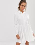 Unique21 Pleated Front Shirt Dress - White
