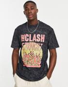 Topman Oversized Fit T-shirt With The Clash Print In Washed Black
