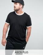 Asos Plus T-shirt With Contrast Ringer - Black
