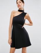 Asos Choker One Shoulder Scuba Mini Dress - Black