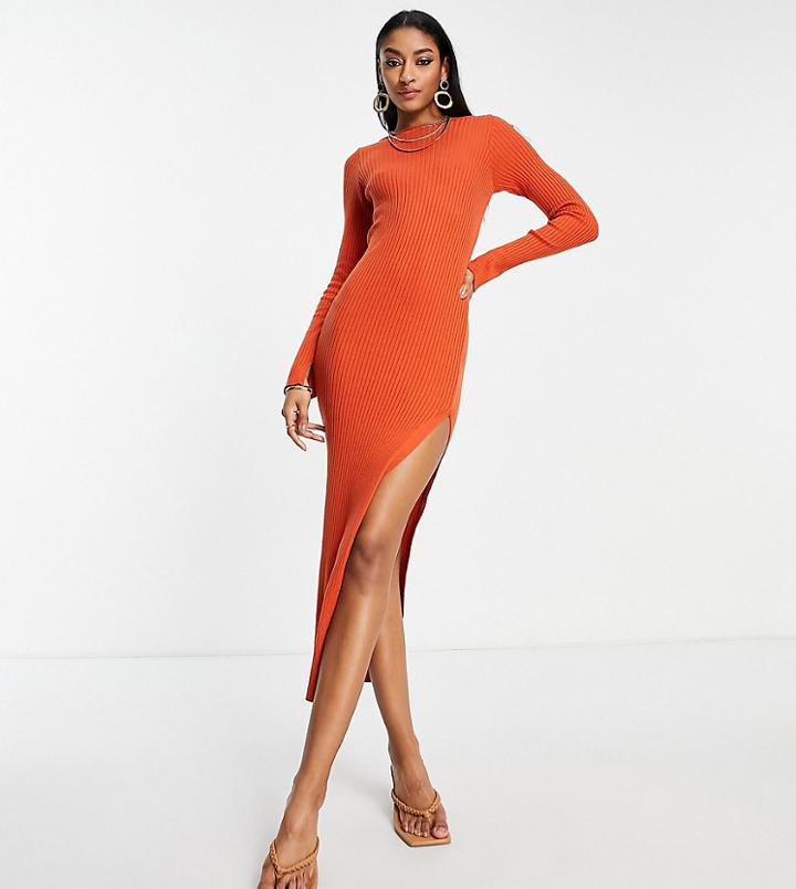 Asos Design Tall Maxi Dress With Lace Up Back Detail In Orange