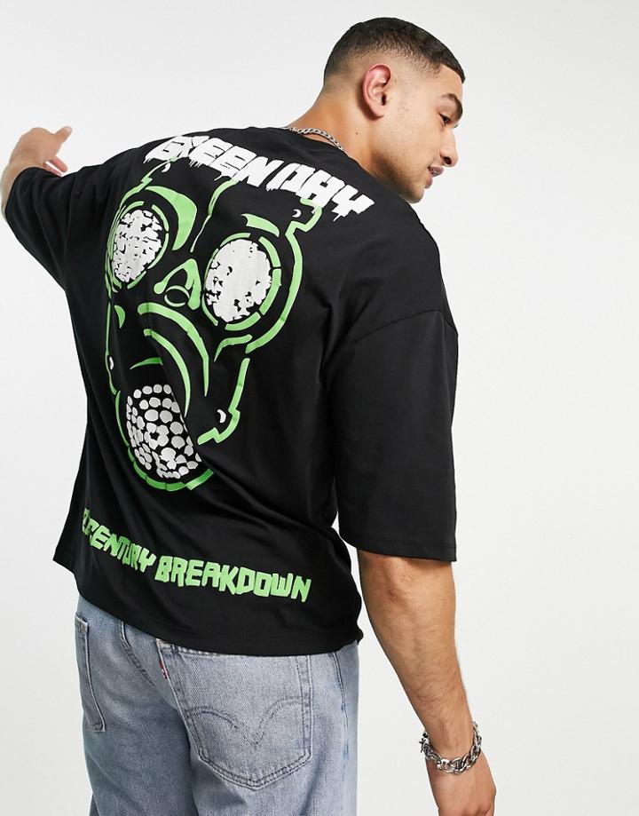 Asos Design Oversized T-shirt With Neon Green Day Back Print In Black