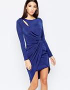 Lipsy Ruched Front Body-conscious Dress With Keyhole Shoulder - Navy