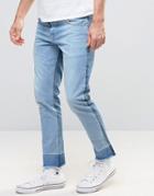 Asos Slim Ankle Grazer Jeans With Turn Down Raw Hem In Two Tone Light
