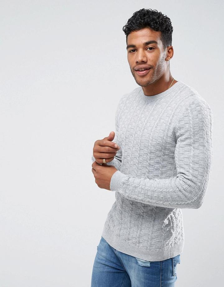 Asos Muscle Fit Textured Sweater In Gray - Gray