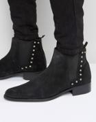 Asos Chelsea Boots In Black Suede With Studs - Black