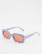 Asos Design Recycled Frame Mid Square Sunglasses With Oval Orange Lens In Blue-blues