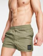 Calvin Klein Box Logo Swim Shorts In Khaki-green