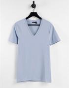 Asos Design Muscle Fit T-shirt With Deep V Neck In Blue-blues