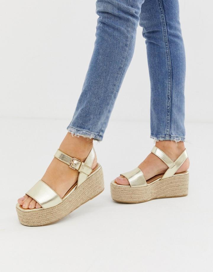 Miss Selfridge Espadrille Flatform Sandals In Gold - Gold
