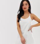 Asos Design Petite Denim Sundress With Tie Back In White - White
