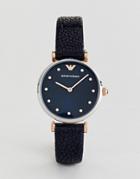 Emporio Armani Ar1989 Leather Watch In Navy - Navy