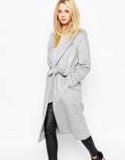 Missguided Belted Shawl Coat - Light Gray
