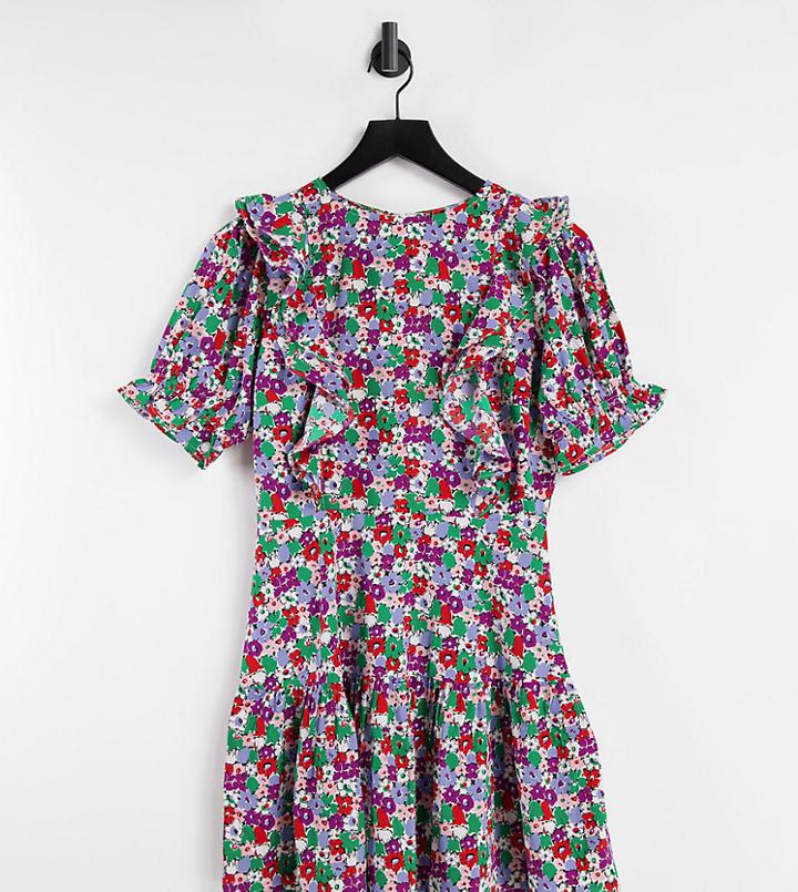 Influence Petite Floral Mini Dress With Frill Front-multi