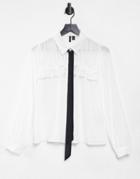 Vero Moda Shirt With Ruffle Detail And Black Tie Neck In White