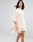 Asos Premium One Shoulder Cape Mini Scuba Dress - Cream