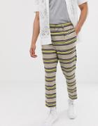 Asos Design Tapered Crop Smart Pants In Stone Horizontal Stripe
