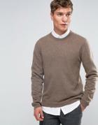 Asos Cashmere Crew Neck Sweater In Light Brown - Brown