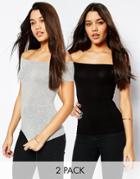 Asos Off The Shoulder Top With Short Sleeves 2 Pack Save 10%