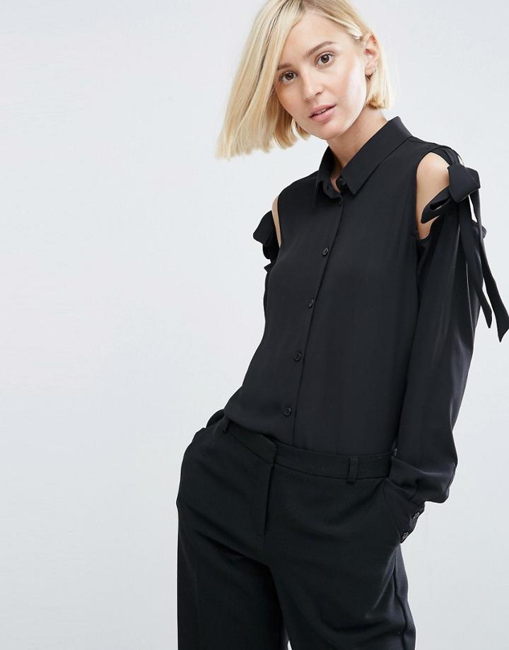 Asos Blouse With Tie Cold Shoulder - Black