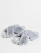 Toms Susie Vegan Cross Strap Faux Fur Slippers In Gray
