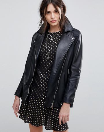 Lab Longline Leather Jacket With Belt - Black