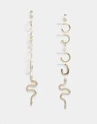 Asos Design 9-pack Earrings With Snake Crystal And Faux Pearl Designs In Gold Tone