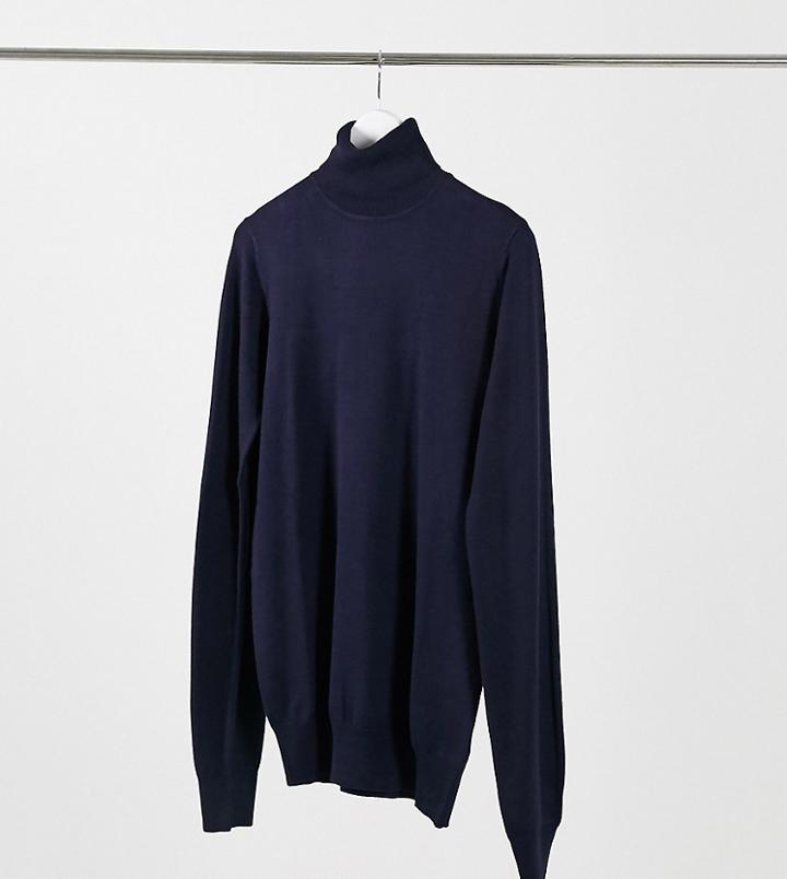 Gianni Feraud Tall Premium Muscle Fit Stretch Roll Neck Sweater-navy