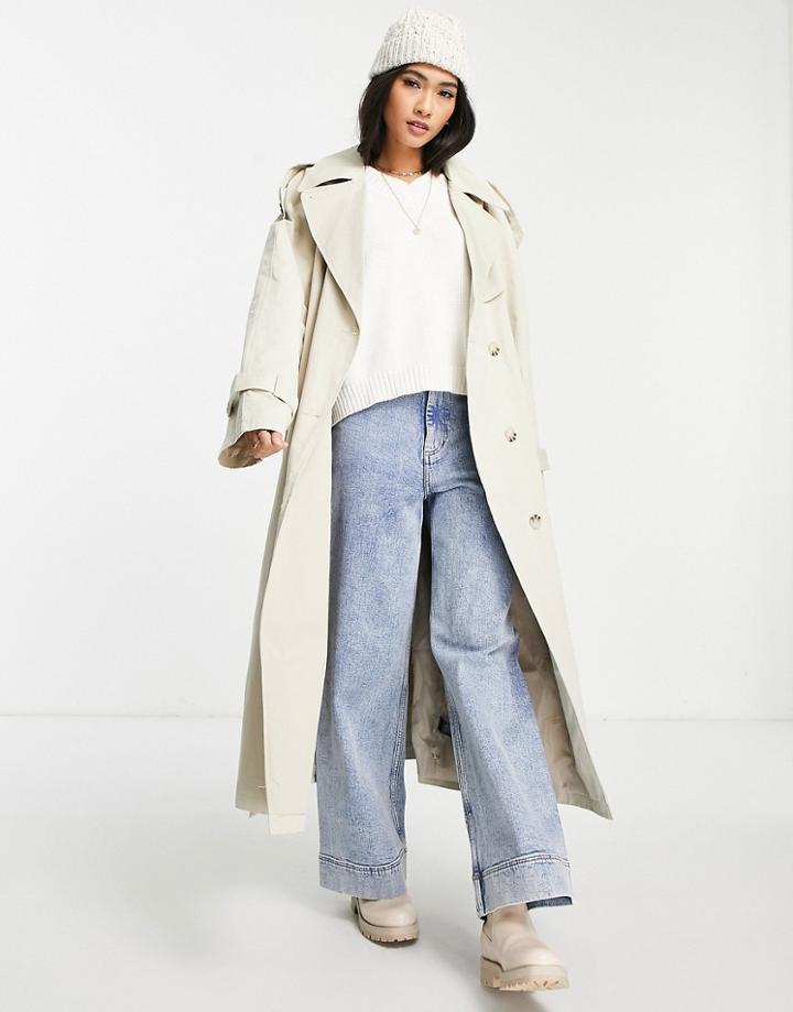 Topshop Classic Oversized Trench Coat In Gray-grey