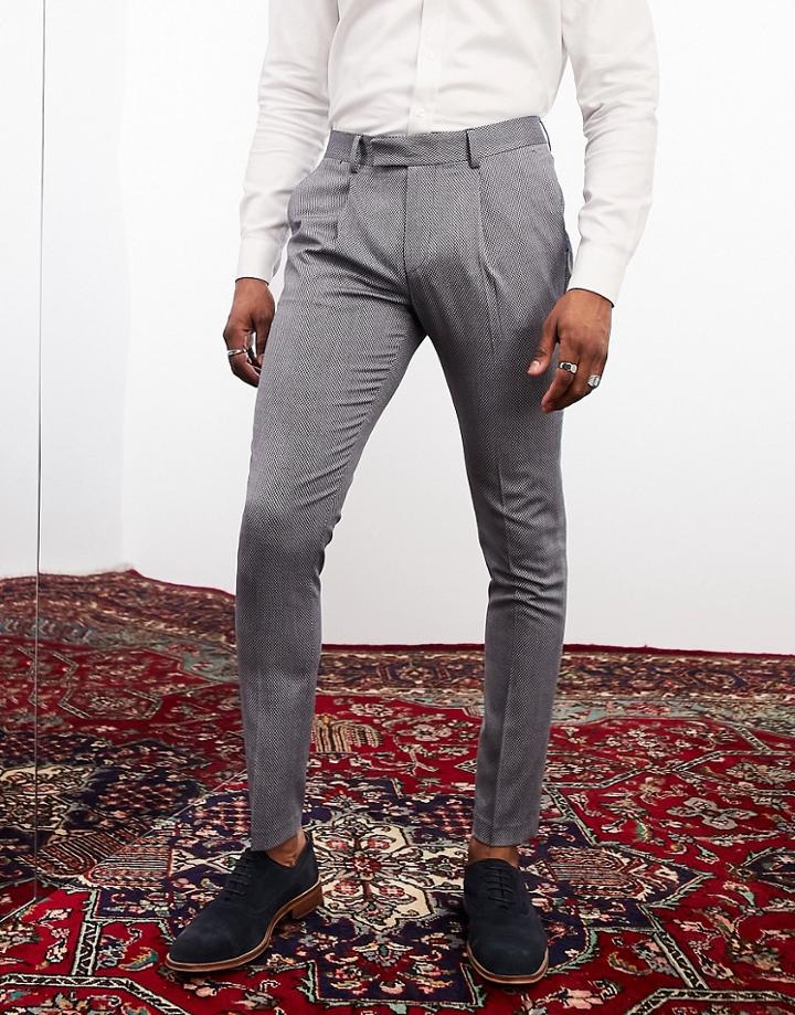 Noak Skinny Premium Recycled Fabric Suit Pants In Blue Micro Texture With Two-way Stretch