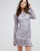 Prettylittlething Lace Ruffle Hem Mini Dress - Blue