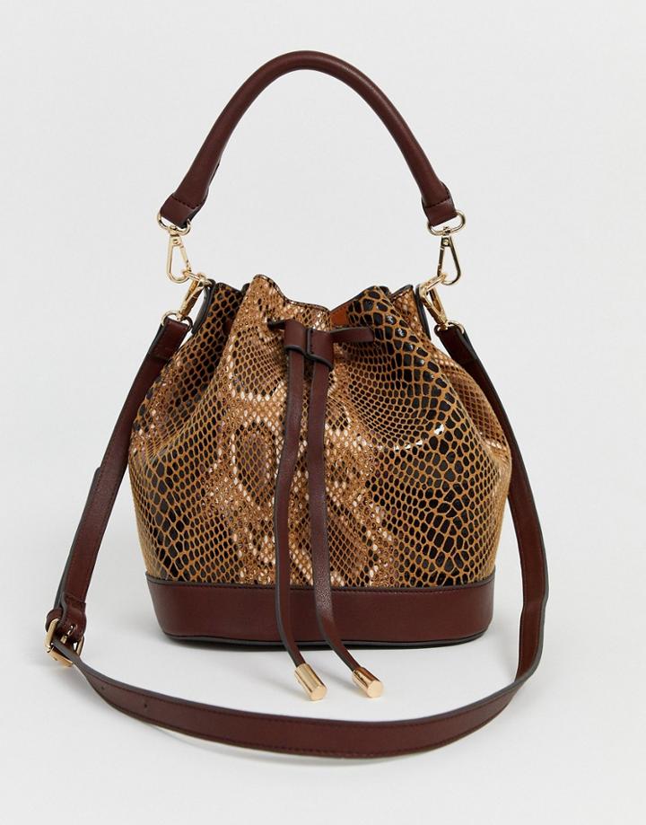 Asos Design Bucket Bag In Snake