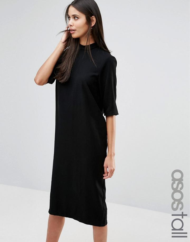 Asos Tall High Neck Midi Column Dress - Black