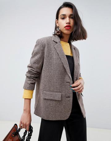 Side Party Marin Houndstooth Mensy Blazer - Brown