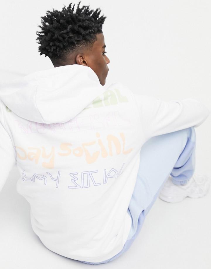 Asos Daysocial Hoodie In White With Multi Back Logo Print
