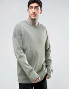 Asos Oversized Long Sleeve T-shirt In Khaki Rib With Pigment Overdye - Green