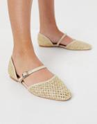 Asos Design Lisa Woven Mary Jane Ballet Flats In Natural-neutral