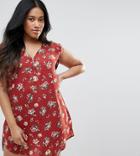 New Look Curve Floral Print Zip Tunic Dress - Multi