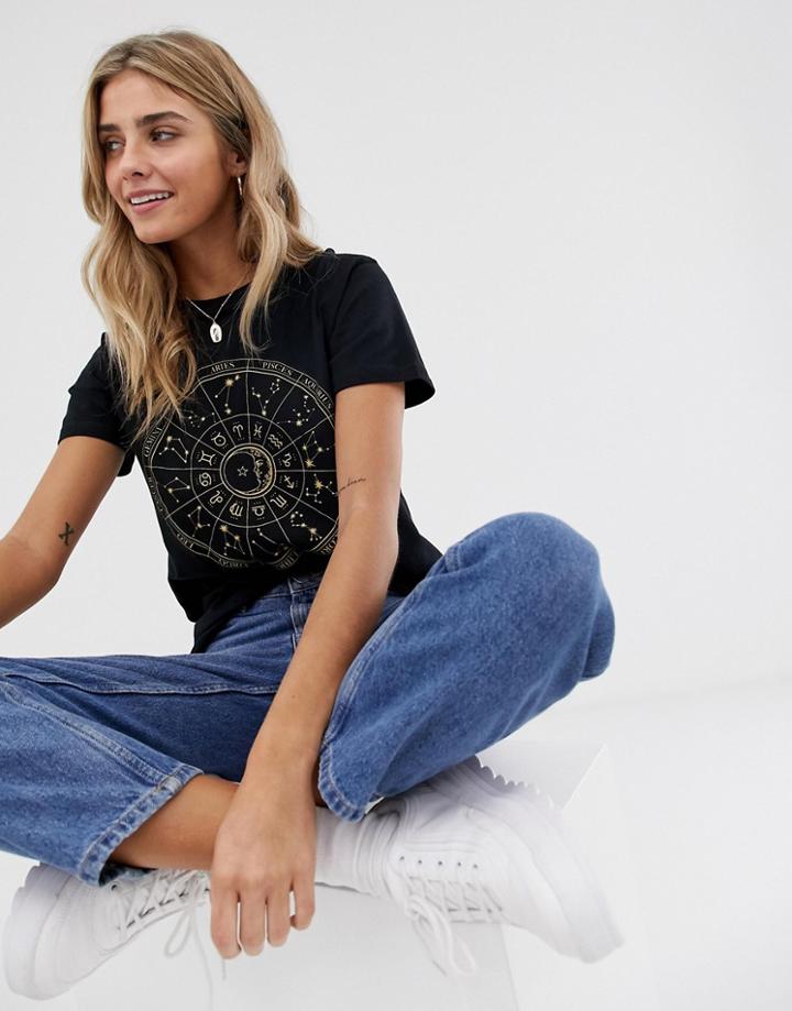 Asos Design T-shirt With Zodiac Starsign Print - Black
