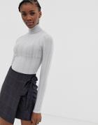 Asos Design Stitch Detail Roll Neck Sweater - Gray
