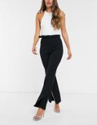 French Connection Split Leg High Waisted Pants In Black