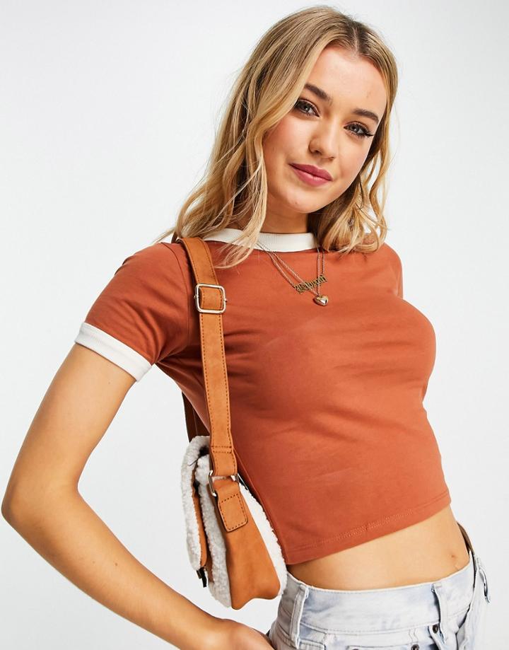 Asos Design T-shirt With Contrast Trims In Brown