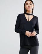 Asos Top With Choker Cage Detail - Black