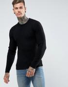 Asos Textured Crew Neck Sweater In Black - Black