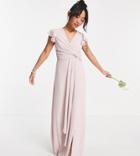 Tfnc Petite Bridesmaid Flutter Sleeve Ruffle Detail Maxi Dress In Mink-pink