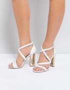 Miss Kg Cross Strap Metallic Block Heel Sandal-white