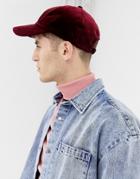 Collusion Baseball Cap In Burgundy Velour - Red